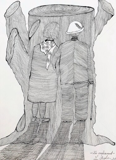 Tekening getiteld "Arbre vieux" door Lucie Giglio, Origineel Kunstwerk, Inkt