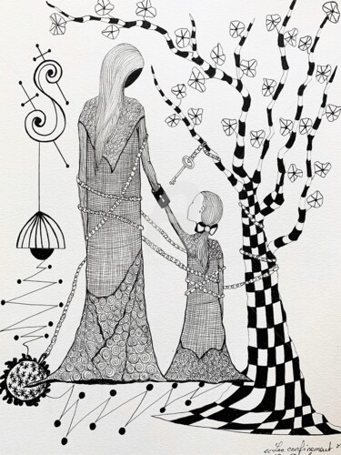 Drawing titled "Arbre enchaîné" by Lucie Giglio, Original Artwork, Ink