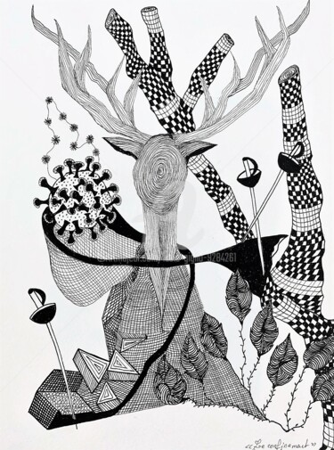 Dessin intitulée "Arbre aux fleurets" par Lucie Giglio, Œuvre d'art originale, Encre