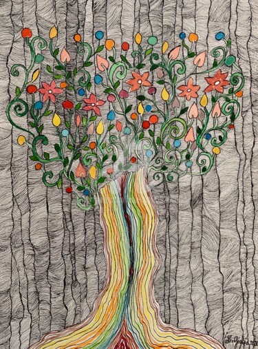 Dessin intitulée "Arbre du printemps…" par Lucie Giglio, Œuvre d'art originale, Encre