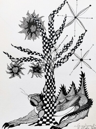 Zeichnungen mit dem Titel "Arbre dragon" von Lucie Giglio, Original-Kunstwerk, Tinte