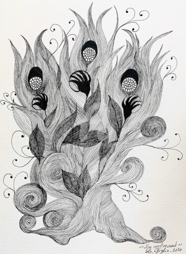 Drawing titled "Arbre tourment" by Lucie Giglio, Original Artwork, Ink