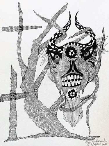 Dessin intitulée "Arbre masque de dem…" par Lucie Giglio, Œuvre d'art originale, Encre
