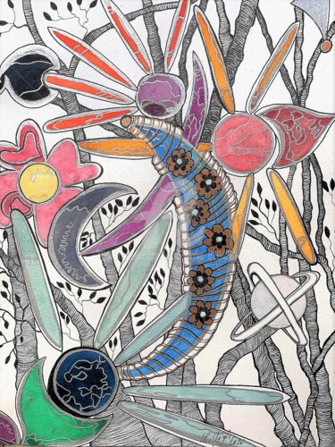 图画 标题为“Composition florale” 由Lucie Giglio, 原创艺术品, 墨