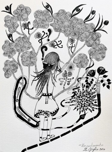 Desenho intitulada "Arbre pour elle" por Lucie Giglio, Obras de arte originais, Tinta