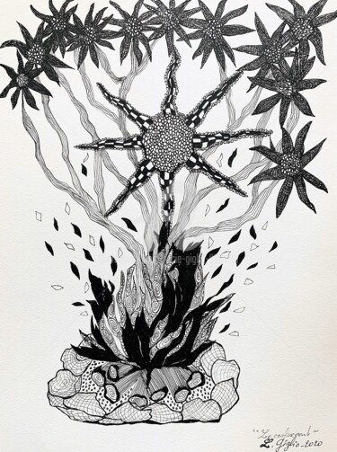 Drawing titled "Arbre en feu" by Lucie Giglio, Original Artwork, Ink