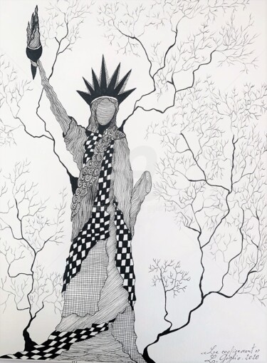 Zeichnungen mit dem Titel "Arbre de la liberté" von Lucie Giglio, Original-Kunstwerk, Tinte