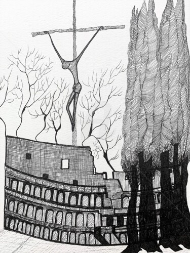 Zeichnungen mit dem Titel "Arbre de Rome" von Lucie Giglio, Original-Kunstwerk, Tinte