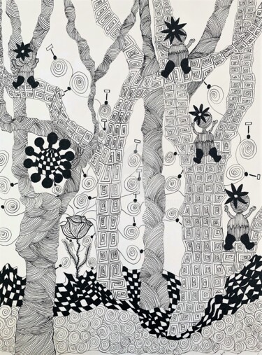 Zeichnungen mit dem Titel "Arbre enfant" von Lucie Giglio, Original-Kunstwerk, Tinte