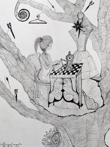 Drawing titled "Arbre couture" by Lucie Giglio, Original Artwork, Ink