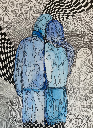Zeichnungen mit dem Titel "Le couple errant" von Lucie Giglio, Original-Kunstwerk, Aquarell