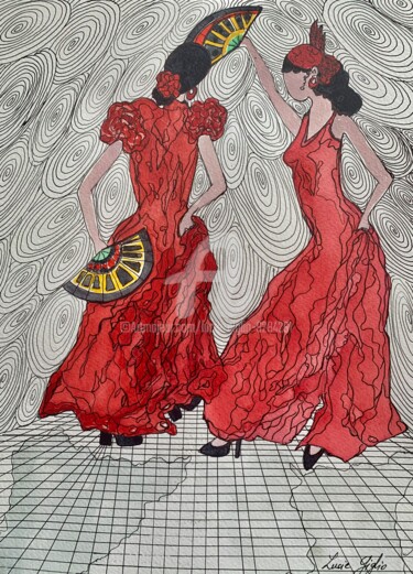 Drawing titled "Les danseuses de Fl…" by Lucie Giglio, Original Artwork, Watercolor