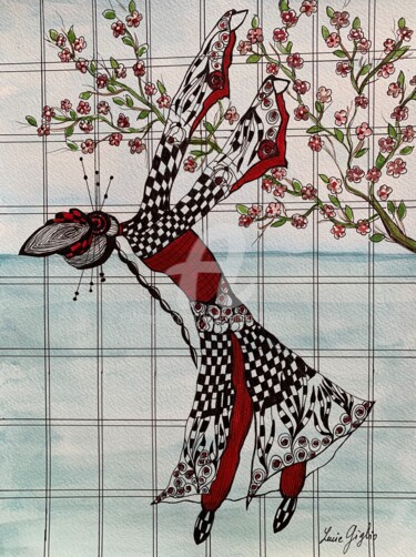 Desenho intitulada "Danseuse d’Asie" por Lucie Giglio, Obras de arte originais, Aquarela