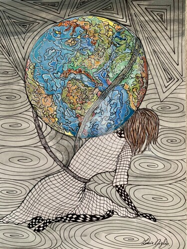 Dibujo titulada "Le poids de ce monde" por Lucie Giglio, Obra de arte original, Acuarela