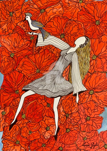 Drawing titled "Envole toi" by Lucie Giglio, Original Artwork, Watercolor