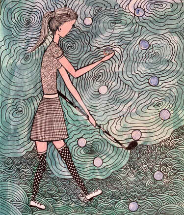 Desenho intitulada "Perles de pluie" por Lucie Giglio, Obras de arte originais, Aquarela