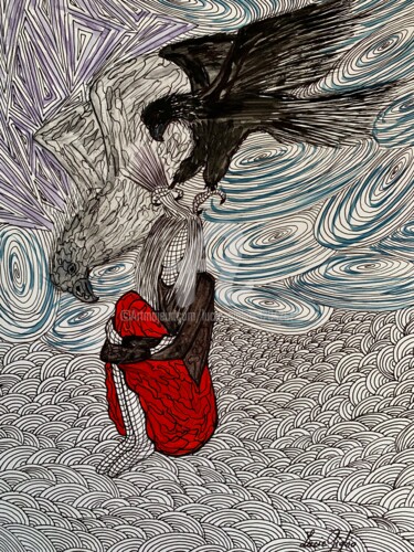 Σχέδιο με τίτλο "L’aigle noir" από Lucie Giglio, Αυθεντικά έργα τέχνης, Ακουαρέλα