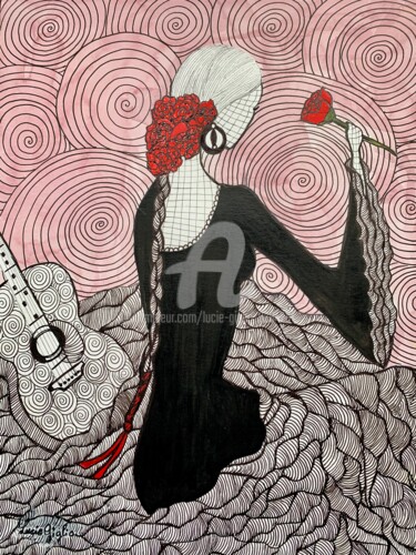 Σχέδιο με τίτλο "Au nom de la Rose" από Lucie Giglio, Αυθεντικά έργα τέχνης, Ακουαρέλα