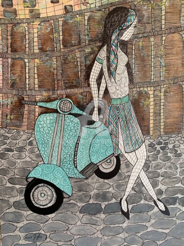 「Week-end à Rome」というタイトルの描画 Lucie Giglioによって, オリジナルのアートワーク, 水彩画