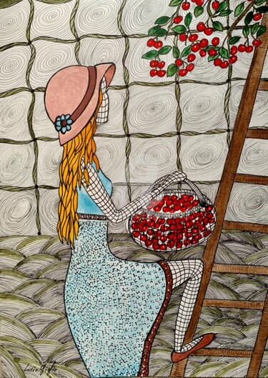 Drawing titled "Le temps des cerises" by Lucie Giglio, Original Artwork, Watercolor
