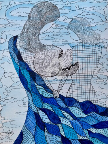 Tekening getiteld "Fais comme l’oiseau" door Lucie Giglio, Origineel Kunstwerk, Aquarel