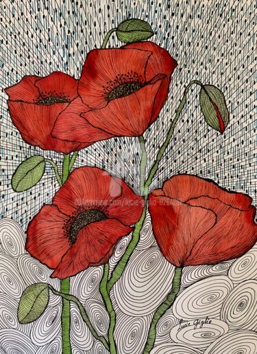 Drawing titled "Les coquelicots" by Lucie Giglio, Original Artwork, Watercolor