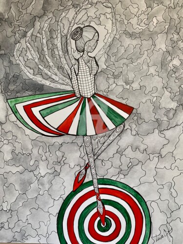 Zeichnungen mit dem Titel "Lasciami ballare" von Lucie Giglio, Original-Kunstwerk, Aquarell