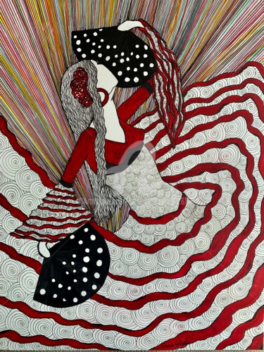 Σχέδιο με τίτλο "Malagueña" από Lucie Giglio, Αυθεντικά έργα τέχνης, Ακουαρέλα