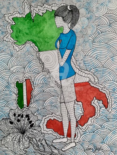 Drawing titled "Bella Ciao" by Lucie Giglio, Original Artwork, Watercolor