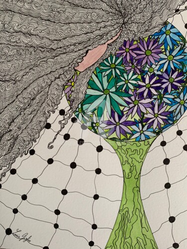 Desenho intitulada "Regard sur l’arbre…" por Lucie Giglio, Obras de arte originais, Aquarela