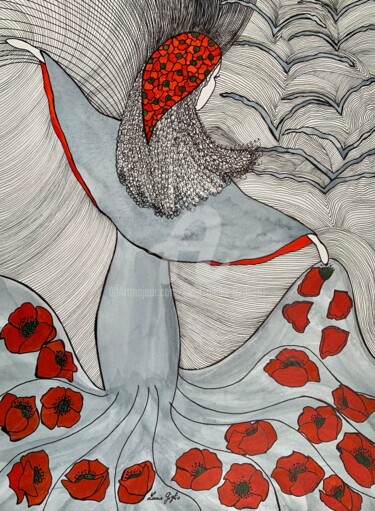 Dessin intitulée "Fait comme l’oiseau" par Lucie Giglio, Œuvre d'art originale, Aquarelle