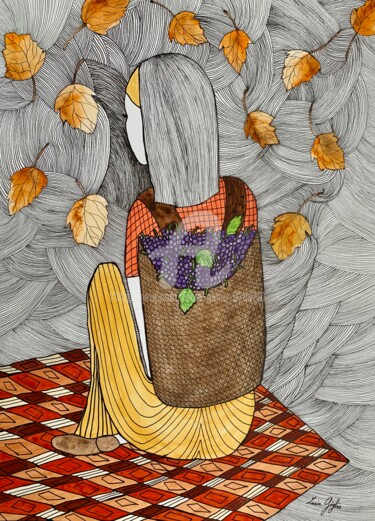 Dessin intitulée "Les feuilles mortes" par Lucie Giglio, Œuvre d'art originale, Aquarelle