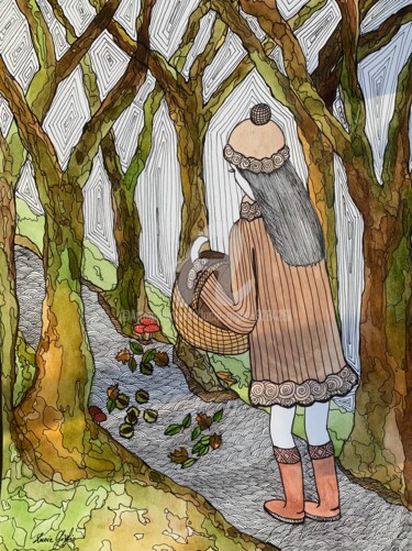 Рисунок под названием "La forêt" - Lucie Giglio, Подлинное произведение искусства, Акварель