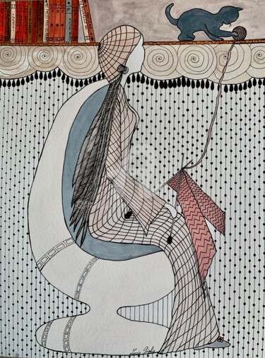 Drawing titled "Au fil du temps" by Lucie Giglio, Original Artwork, Watercolor