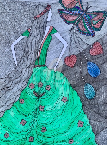 Rysunek zatytułowany „Cendrillon” autorstwa Lucie Giglio, Oryginalna praca, Akwarela