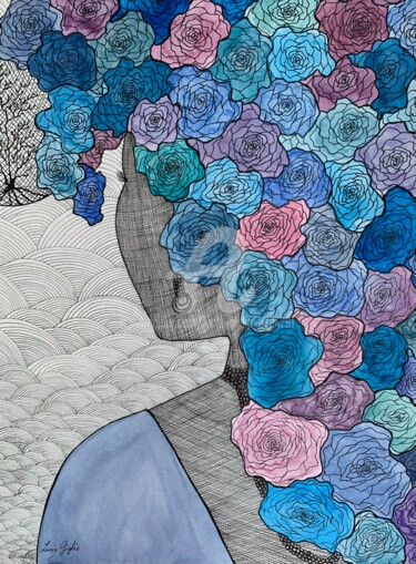 Σχέδιο με τίτλο "Les mots bleue" από Lucie Giglio, Αυθεντικά έργα τέχνης, Ακουαρέλα