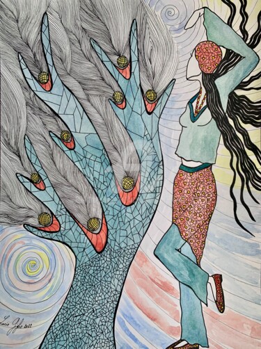 Рисунок под названием "Con te partiro" - Lucie Giglio, Подлинное произведение искусства, Акварель