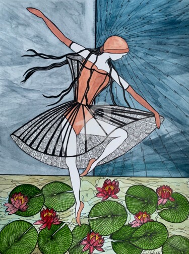 Tekening getiteld "Danseuse des lotus" door Lucie Giglio, Origineel Kunstwerk, Aquarel