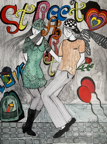 Desenho intitulada "Street Art" por Lucie Giglio, Obras de arte originais, Aquarela