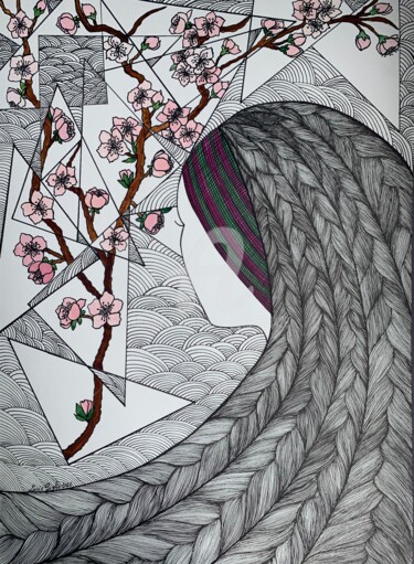 Rysunek zatytułowany „Partage de la fleur…” autorstwa Lucie Giglio, Oryginalna praca, Akwarela