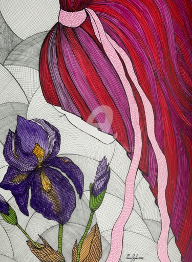 Dessin intitulée "Le regard Irisé" par Lucie Giglio, Œuvre d'art originale, Aquarelle