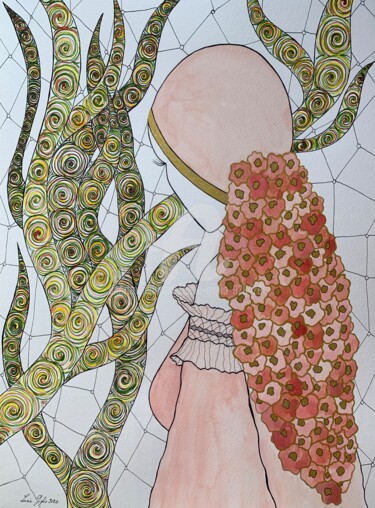 Drawing titled "Les yeux d’autrefois" by Lucie Giglio, Original Artwork, Watercolor