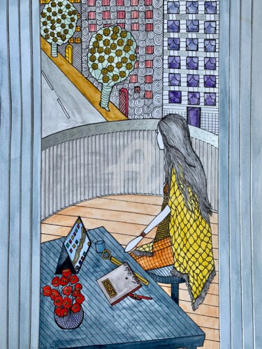 Disegno intitolato "Rue de la Paix" da Lucie Giglio, Opera d'arte originale, Acquarello