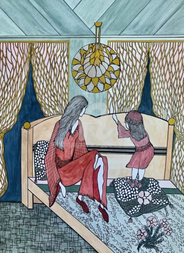 Disegno intitolato "Contempler son inno…" da Lucie Giglio, Opera d'arte originale, Acquarello