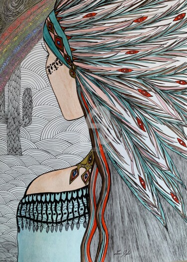 Dibujo titulada "L’esprit s’allie à…" por Lucie Giglio, Obra de arte original, Acuarela