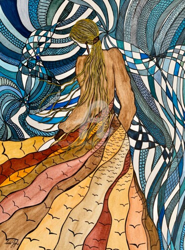 Dessin intitulée "Migration des hiron…" par Lucie Giglio, Œuvre d'art originale, Aquarelle