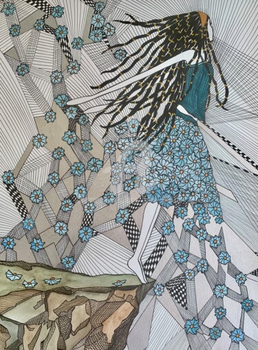 Dessin intitulée "Au bord de la falai…" par Lucie Giglio, Œuvre d'art originale, Aquarelle