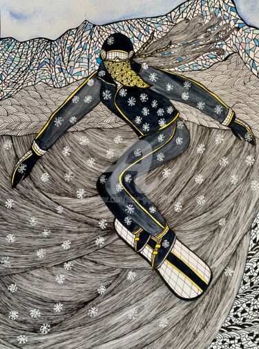 Рисунок под названием "Les flocons" - Lucie Giglio, Подлинное произведение искусства, Акварель