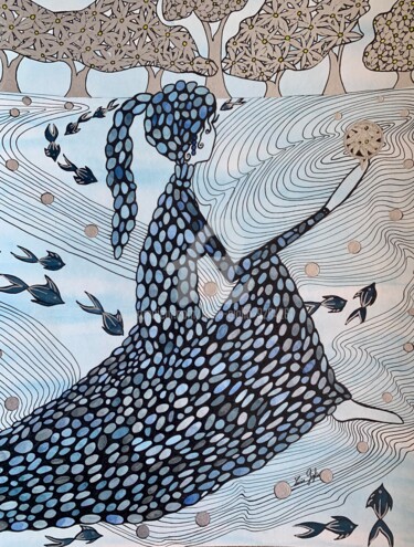 Dessin intitulée "Les marguerites arg…" par Lucie Giglio, Œuvre d'art originale, Aquarelle