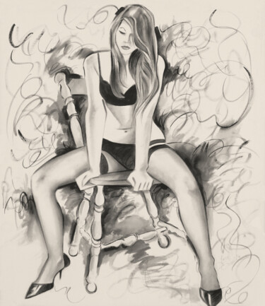 Dibujo titulada "Sensuelle - 7502" por Lucie Gonella, Obra de arte original, Tinta Montado en Bastidor de camilla de madera